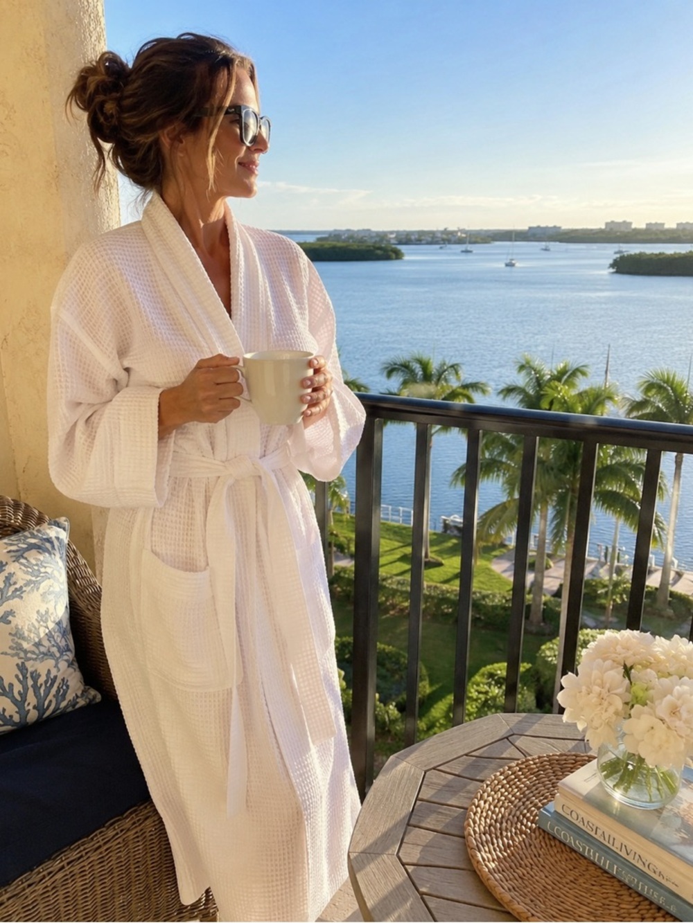 Monarch White Waffle Weave Spa Robe Unisex One Size Belted Hotel Resort Cotton